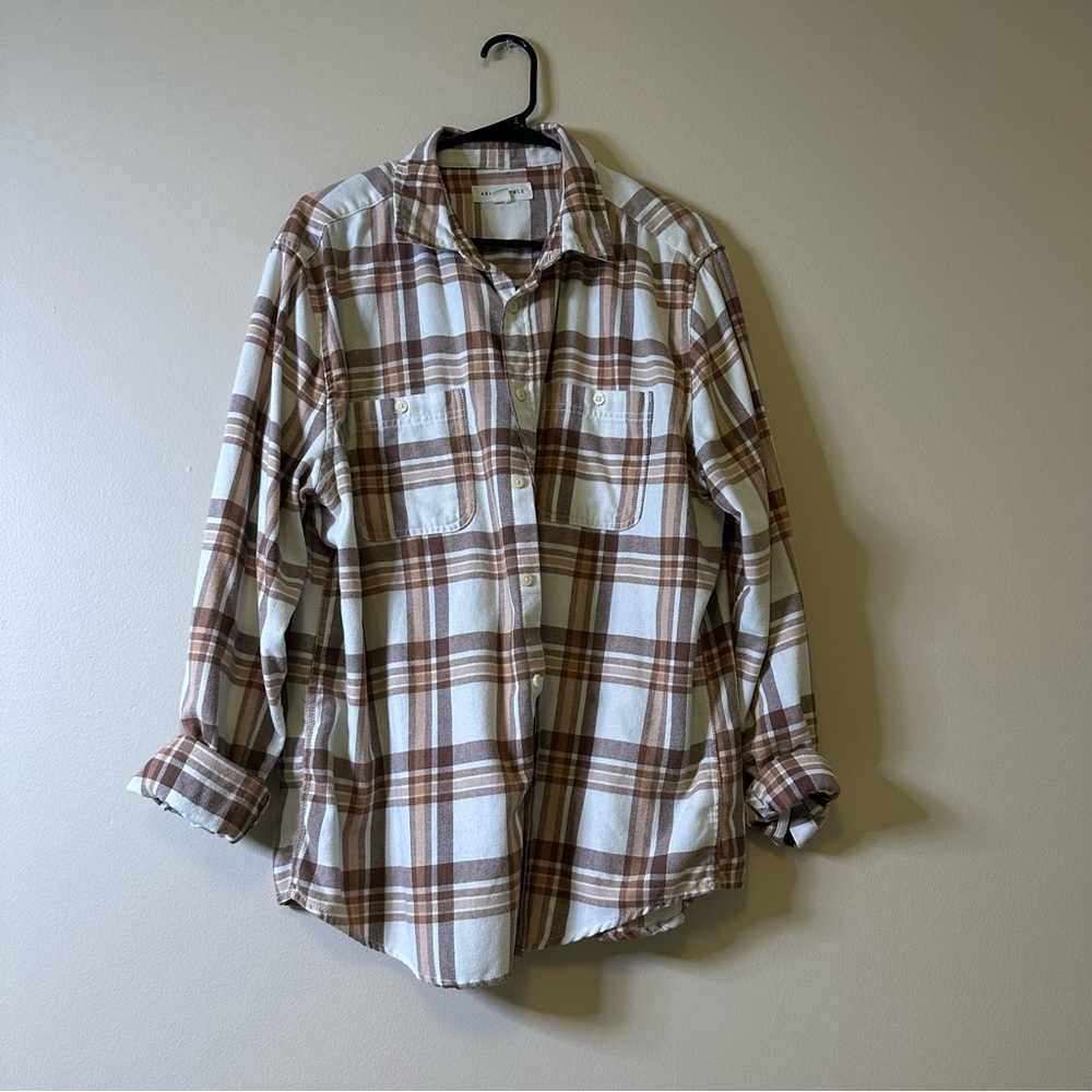 Aeropostale Brown and White Casual Button Down Shirt